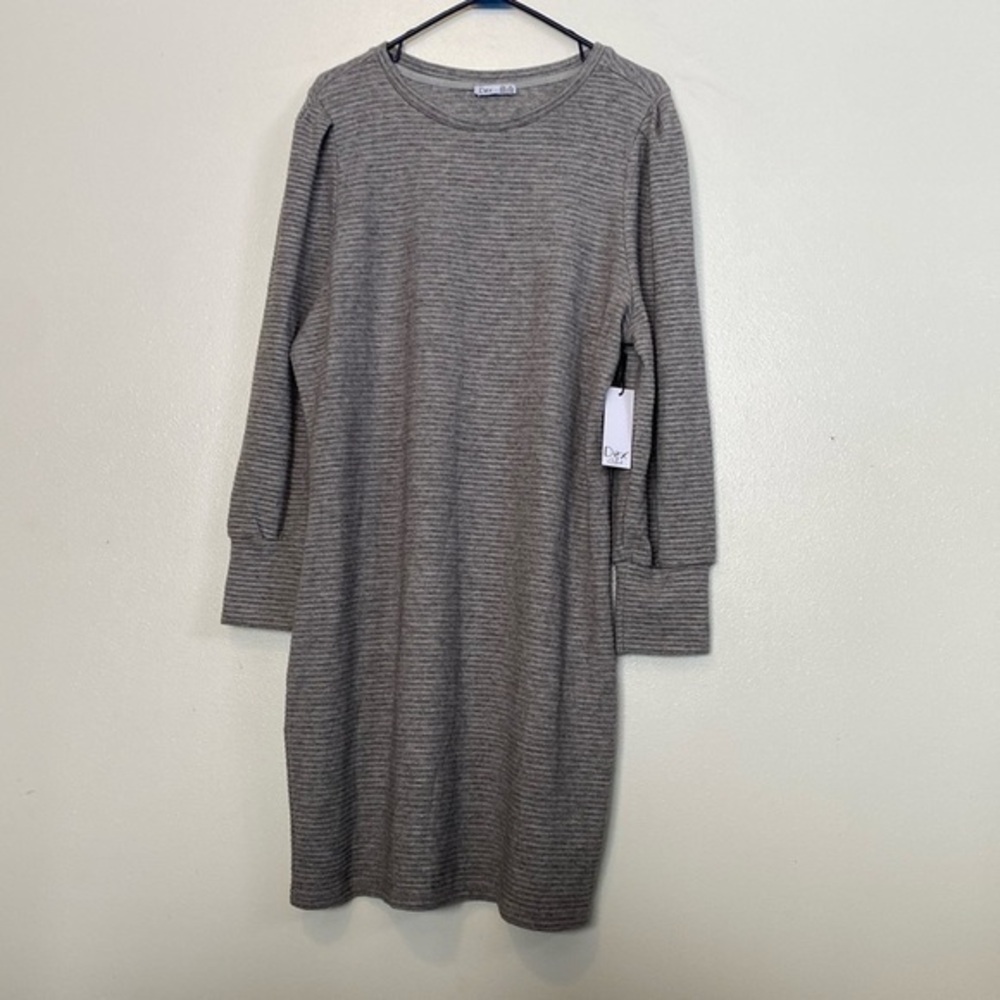 Dex Plus ribbed grey long sleeve rayon blend uber soft crew neck sweater dress